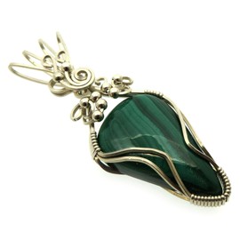 Malachite Gemstone Sterling Silver Wire Wrapped Pendant 02