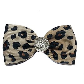 Mini Ribbon Hair Bows with Rhinestones (Alligator Clip, Leopard)