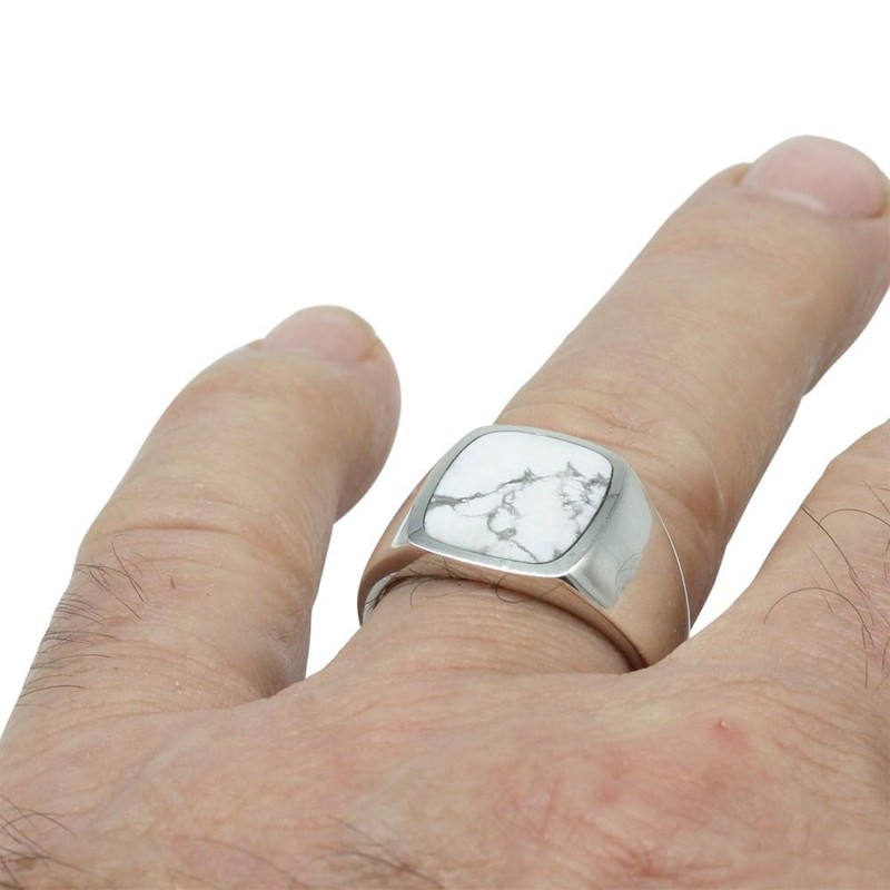 Fine Signet Ring 925 Silver with Howlite, Silver