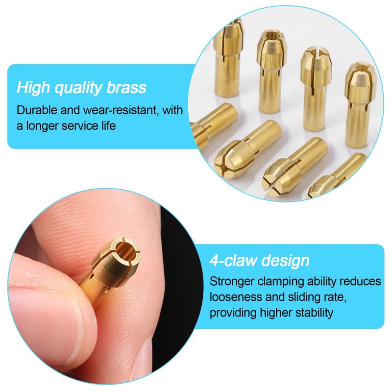15-Piece Set Collets for Dremel Accessories, Pure Copper Mini Drill