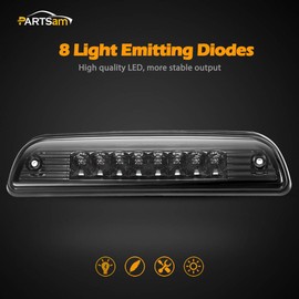 Partsam High Mount Stop Light Red Led Third 3rd Brake Light Replacement for Tacoma 1995 to 2016 Pickup Rear Cab Center Mount Stop Brake Tail Cargo Light Lamp Waterproof(Chrome Housing Smoke Lens)
