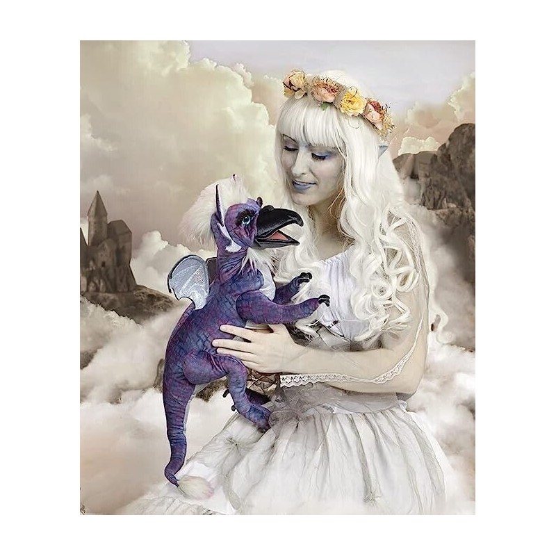 Folkmanis Beaked Dragon Hand Puppet Purple Black White Easily Animate