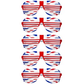 Komonee 5 x Union Jack Great Britain Shutter Shades Fun Novelty Plastic Party Retro Fancy Dress Costume Prop Rave Club Eyewear Disco Adults 80's Sunglasses
