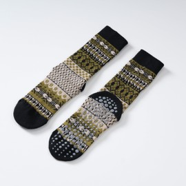 Yoga Pilates Socks with Grips for Women Knit Patterned Non Slip Cushioned Crew Socks for Barre Ballet Dance (Olive Green)