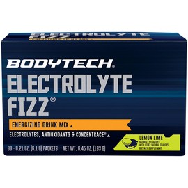 BODYTECH Electrolyte Fizz Packets - Supports Hydration, Energy & Endurance with 1200mg Vitamin C - Lemon Lime (32 Packets)
