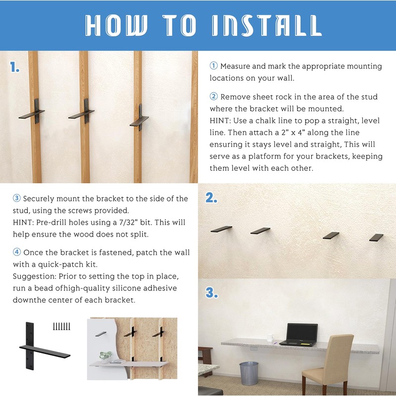 Floating Shelf Bracket 3/8" Thick Heavy Duty Shelf Brackets 3