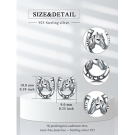 Dorunmo Horseshoe Earrings Stud Horse Earrings Studs 925 Sterling Silver Animal Jewelry Lucky Gifts for Women Friends
