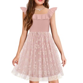 Arshiner Tween Dress Girls Summer Short Sleeve Off The Shoulder Tutu Cute Easter Pink White Floral Dress