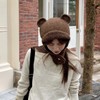 Women's Cute Bear Ear Knit Wool Balaclava Hat LF1397 One Size/Adult - Black 4ea