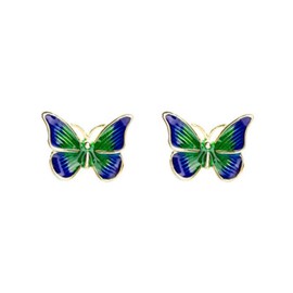 Dainty Butterfly Stud Earrings 925 Sterling Silver Green Crystal CZ Rhinestone Enamel Weddin Earring Eternity Studs Hypoallergenic Cute Jewelry for Women Girls