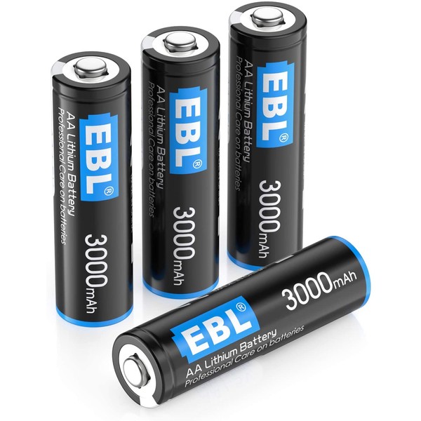 EBL 4 Pack 3000mAh 1.5V Lithium AA Batteries - High Performance Constant Volt Double A Battery for High-Tech Devices (Non-Rechargeable)