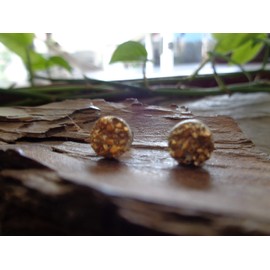 ◦•● Gold Agate Druse Replica Resin Stud ✿● Small Earrings in Gold Colour with Silver-Coloured Plugs