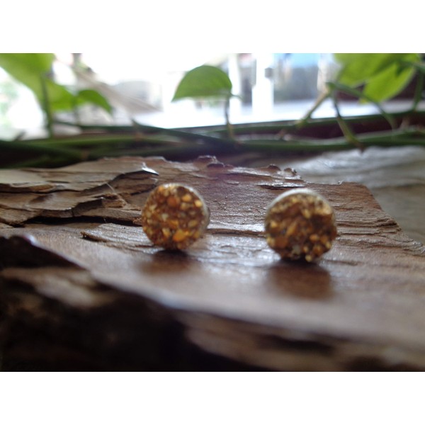 ◦•● Gold Agate Druse Replica Resin Stud ✿● Small Earrings