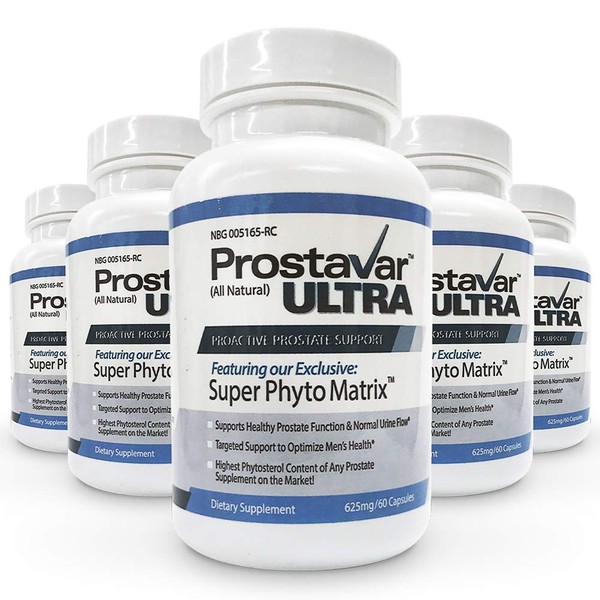 5 Bottle New Improve From Maker of Original Prostavar Ultra Prostate Support 600mg 90% Beta-Sitosterol & 320mg Saw Palmetto + Grape Seed Extract