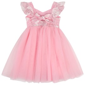 AGQT Toddler Summer Tutu Dress for Girls Butterfly Sleeveless Tulle Dress Birthday Party Dress Baby Doll Dress Pink Size 6T-7T