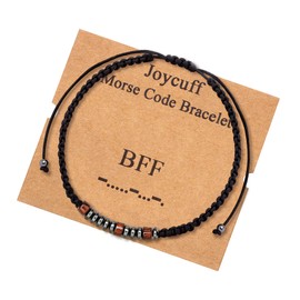JoycuFF Bff Best Friend Birthday Gifts for Women Morse Code Bracelets Gift for Men Women Birthday Christmas Gifts Cord Wrap Wood Beads Bracelets Gift