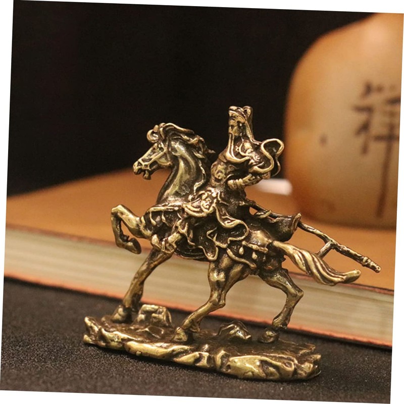 Tofficu 2pcs Brass Horse Riding Statue Elegant Table Decor for