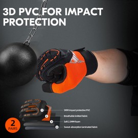 Vgo 2-Pairs Safety Work Gloves, Mechanics Gloves, Impact Gloves, Anti-Vibration Gloves, Rigger Gloves, Heavy Duty (Size M, Orange, SL8849IP)