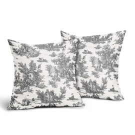 aportt French Country Pillow Covers Set of 2 18x18 Inch Vintage Toile Black Beige Cotton Linen Polyester Decorative Throw Pillow Case Cushion Cover for Bedroom Sofa Living Room Couch Chair Office