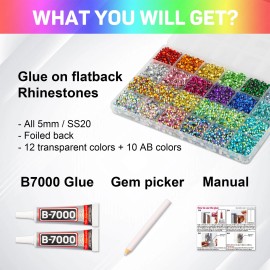 Worthofbest 10000Pcs Multicolored Rhinestones for Crafts with b7000 Gem Glue for Clothes ...
