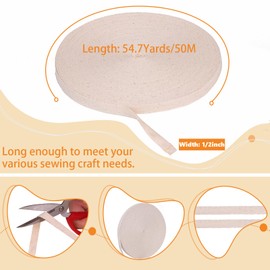 54.7+54.7 Yards Cotton Twill Tape, Cotton Webbing Sewing Ribbon for DIY Craft Making Packing Garment Accessories