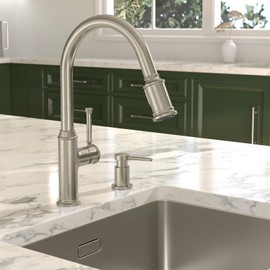 Lava Odoro Soap Dispenser for Kitchen Sink, Modern Brass Built in Countertop Pump Dispenser with 18 Oz Refillable Bottle, Kitchen Soap and Lotion Dispenser Spot-Free, Brushed Nickel, KSD-21