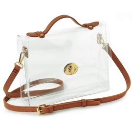 Hoxis Clear Bag with Turn Lock Closure Women's Cross Body Handbags Stadium Approved (Brown)