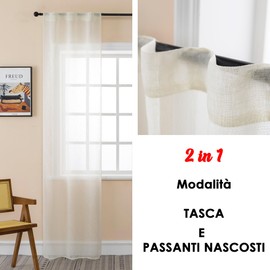 GIRASOLE HOME Pair of Semi-Transparent Linen Effect Filter Curtains Indoor Door Panels with Pocket and Hidden Loops (Cream, 70x240cm)