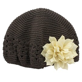 My Lello Infant Baby Girl's Crochet Beanie Hat with Flower Brown/Ivory