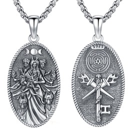 AUDINCEED Hecate Necklace for Women Men, S925 Sterling Silver Goddess of Witches of Magic Hekate Pendant Ancient Greek Mythology Night of Hekate Magic Wiccan Pagan Amulet Jewelry