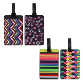 4Pcs Colorful Waterproof Rubber Luggage Tag with Name ID Card and Strap, Luggage Label, Baggage Tag Label, Bag Tag for Suitcase, Travel Tags for Identification (Style A)