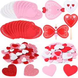 Resholder 300 Pcs Valentine Heart Doilies, 300 Foam Heart Stickers Valentines Day Crafts Set White Red Pink Doily Paper for Valentine's Day Decoration Gifts Party Favors Decor