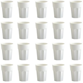 ENGELLAND - 20 x Cream White Pastel Plastic Cups 400ml Calibration Line Shatterproof Stackable Reusable Plastic Reusable Party Cups Drinking Glass