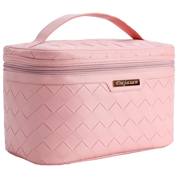 Dajasan Makeup Bag, Portable Travel Cosmetic Bag for Girls Women, Large Capacity Makeup Organizer Case, Travel Toiletry Bag, PU Leather Waterproof (Pink)
