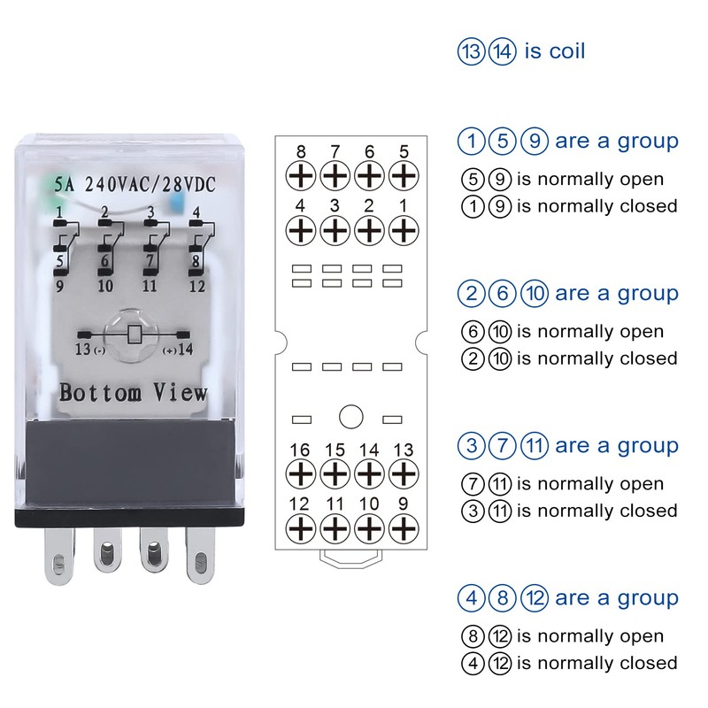 Electromagnetic Power Relay, 14-Pin 5 AMP 12V DC Relay Coil