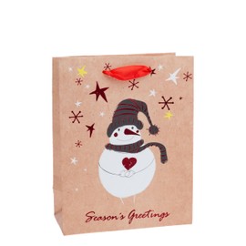 Boston International Gift Bag Christmas Holiday Gifting Paper Bags with Handles, Medium, Seasons Greeting Snowman