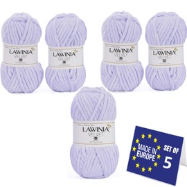LAWINIA Premium Soft Chenille Yarn Chunky for Knitting, Thick Velvet Yarn, Does NOT SHED, Plush Crochet Chunky Wool, Fluffy Wool for Baby Blanket, Bag, Accessories, Amigurumi, Pack of 5 - Each 65m