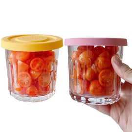 Ivymei 2 Pack Small Glass Food Jars with Lids,Overnight Oats Container,13 OZ Round Glass Storage Container for Food Portion,Dipping Sauce,Snack,Yogurt,Leakproof,Freezer Safe(pink yellow)