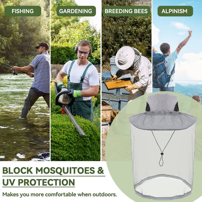 Grantop Midge Head Net Hat, Grey Nylon Mosquito Head Net