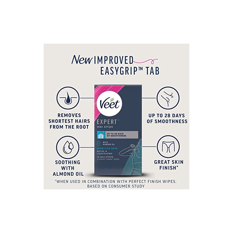 Veet Expert Bikini Cold Wax Strips, Sensitive Skin, 16 Strips,