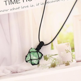 LERSUSI Handmade Natural Gemstone Crystal Pendant Necklace Stone Holder Necklace Cord Net Necklace with Adjustable Length for Women Men（Style 1）