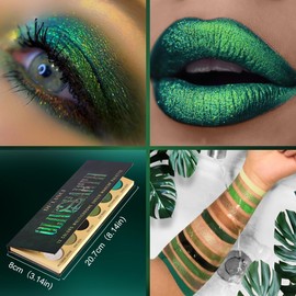 Olive Green Eyeshadow Palette, Black Green Multichrome Eyeshadow for Green Smokey Eyes, 12 Colors Matte Glitter Pigmented Powder Long Lasting Green Brown Eye Makeup Pallet for St. Patrick's Day, Vegan