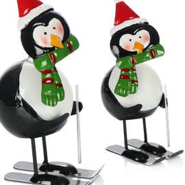 com-four® Christmas Decoration Penguin Figure Made of Metal - Christmas Figure Standing - Decorative Figure for Christmas - Wobble Figure Made of Tin