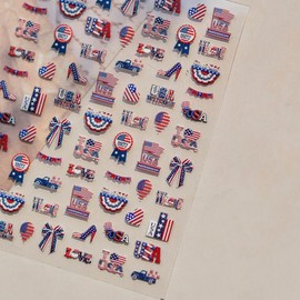 Independence Day Nail Stickers 5D Embossed Red Blue USA Flag Nail Art Stickers Self-Adhesive High Heel Nail Decals Pickup Summer Nail Designs 4th of July Nail Art Decoration for Women Manicure 1 Sheet