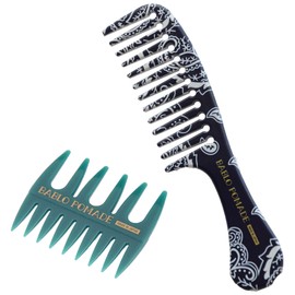 Bablo Pomade Grooming Jumbo Comb (Navy Paisley Pattern) & Mesh Comb (Green) Set of 2 Coarse Comb Barber