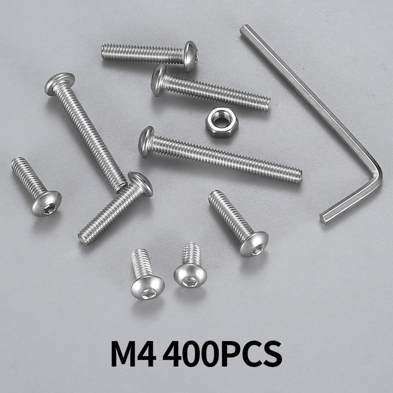 400 Pcs M4 Bolts and Nuts Set, Hex Socket Button