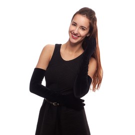 Greatlookz Venetian Velvet Opera Length Gloves for Ladies, Black
