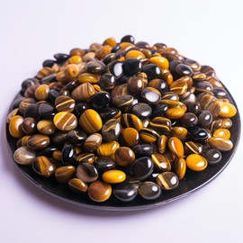 SigMntun Polished Tigers Eye Rounded Crystal Chips 200 Pcs - 0.3" 10 oz Tumbled Stone Chips Crushed Sea Glass Stones Healing Reiki Crystal Making Home Decoration