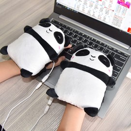 Cute Panda Hand Warmers Winter Fingerless USB Heated Gloves Thermal Plush Indoor Laptop Warmer Mittens Phone/Computer Gloves
