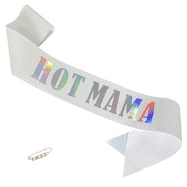 ZHBDPaty "Mother of the year Mother's Day Mama's Birthday Sash with Pear Pin Party Favors For Women Mom's Birthday Gifts (HOT MAMA, White Silver)
